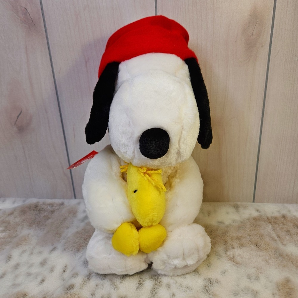Hallmark White Peanuts Snoopy Woodstock Plush Red Hat 12" Christmas Holiday Toy